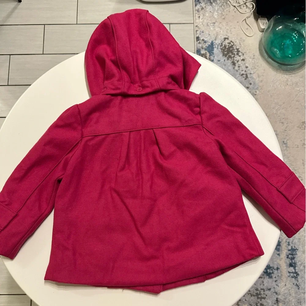 Baby Gap Girls Hooded Pea Coat Pink/Magenta Double Breasted Winter Jacket 2T